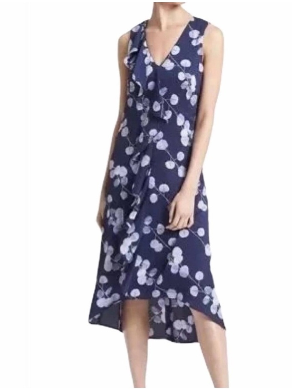 Banana Republic Blue Floral Cascade Ruffle Midi Dress. Size 6.